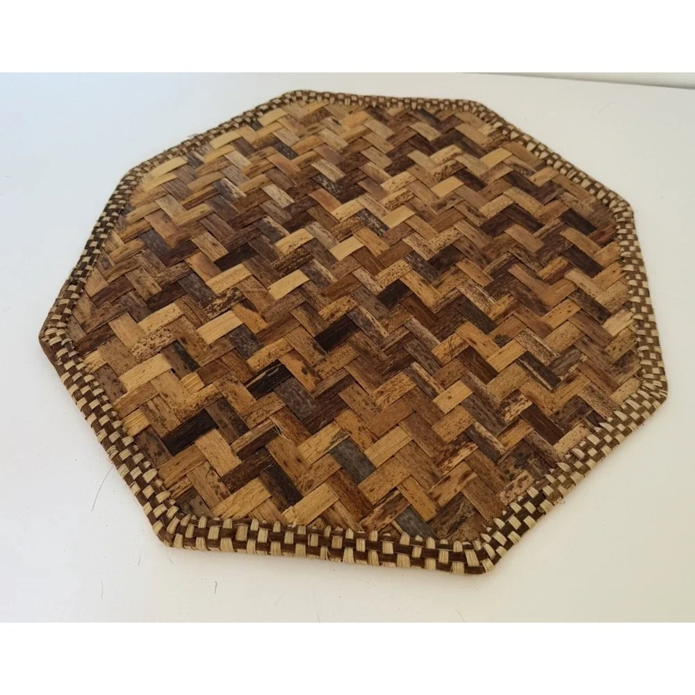 Vtg Boho Set of 3 Woven Hexagon 100% Abaca Placemats Phillipines 16